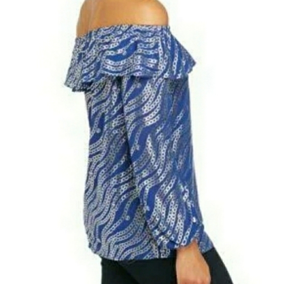 Michael Michael Kors Metallic Chain Link Print Off the Shoulder Top Size 1X - Picture 5 of 11